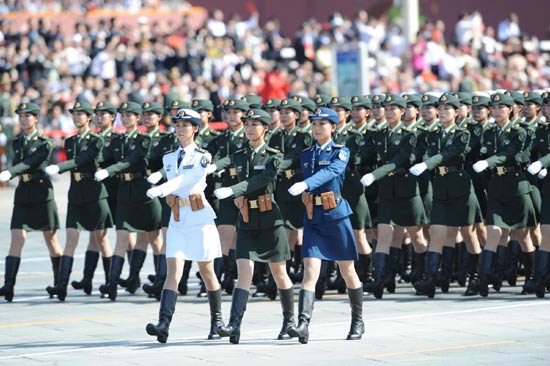 Women soldiers take part in the military parade