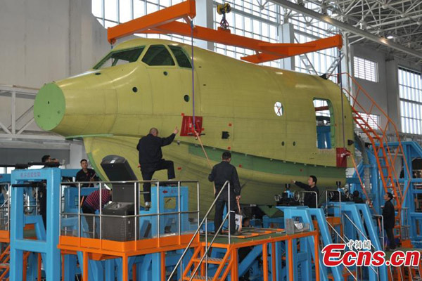 Amphibious aircraft AG600 has nose section ready