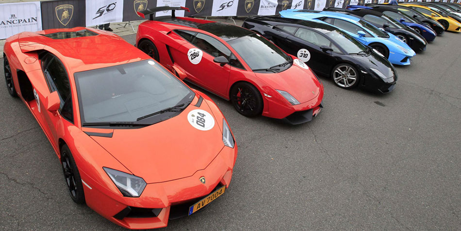 Lamborghinis line-up tour Italy for 50th anniversary