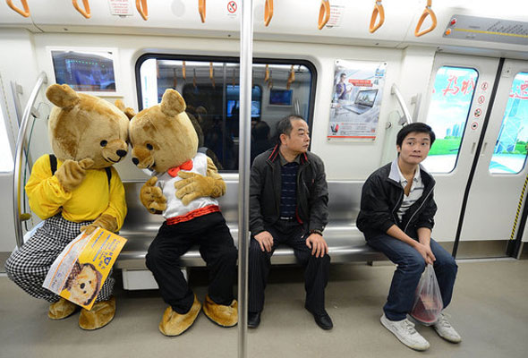 Teddy bears take over subway