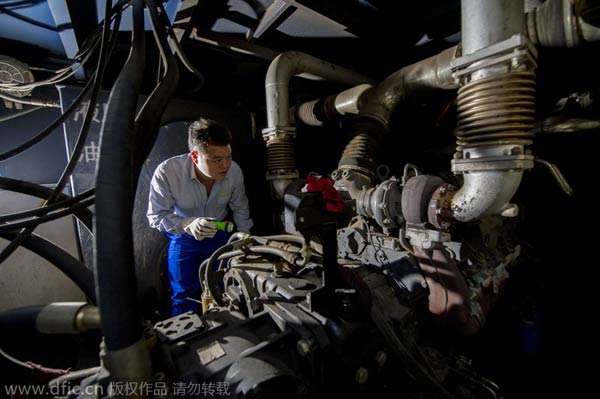 Hard-working hands behind high-rise skyscraper