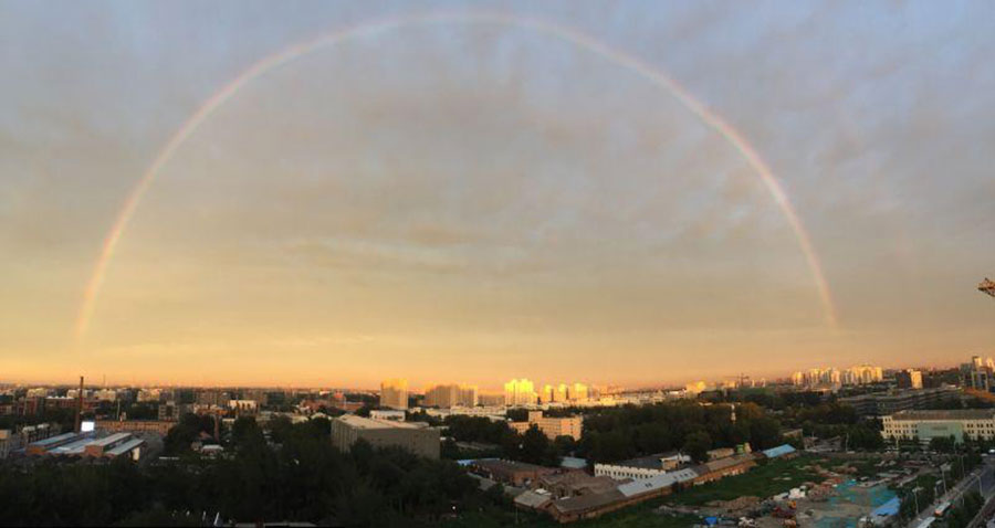 Rainbow seen in Beijing after rain