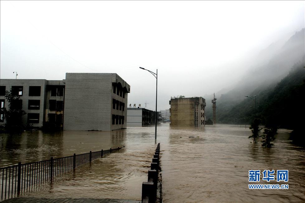 北川“5·12”地震遺址因暴雨淹沒