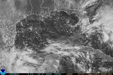 A National Oceanic and Atmospheric Administration (NOAA) satellite image shows the Gulf of Mexico on October 4 2005. Hurricane Stan smacked into Mexico's Gulf coast on Tuesday, forcing evacuations and shutting down oil ports after killing at least 51 people in Central America.