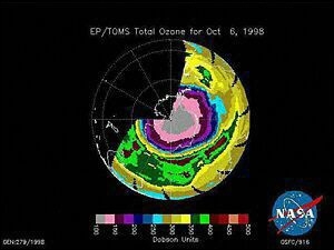 Thickness of the ozone layer over Antarctica.