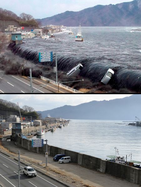 日本地震海嘯一年后恢復對比圖