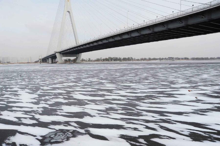 Songhua River section of Harbin begins freezing up