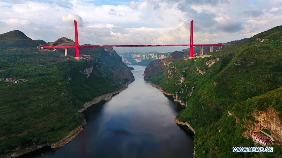 Aerial view of Yachihe Bridge of Guiyang-Qianxi highway in SW China