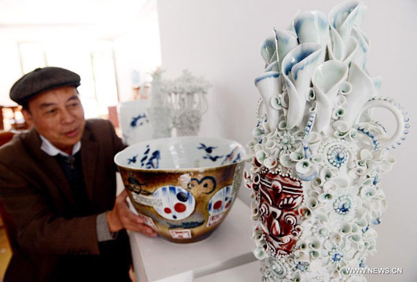 Ceramic artist and his porcelain works