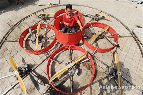 Peasant works on construction of flying saucer