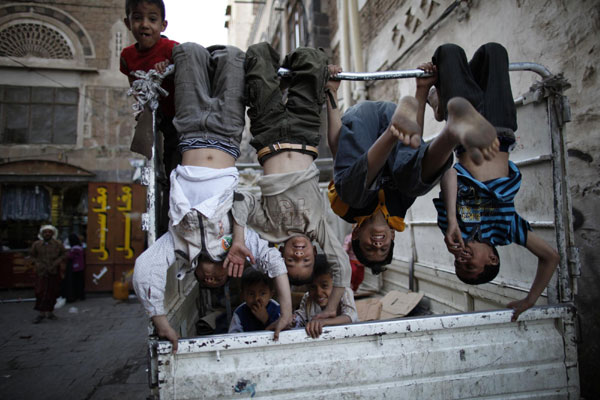 Children play at a UNESCO World Heritage site