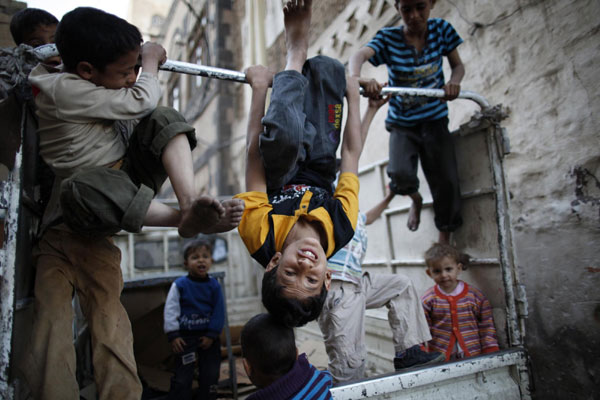 Children play at a UNESCO World Heritage site